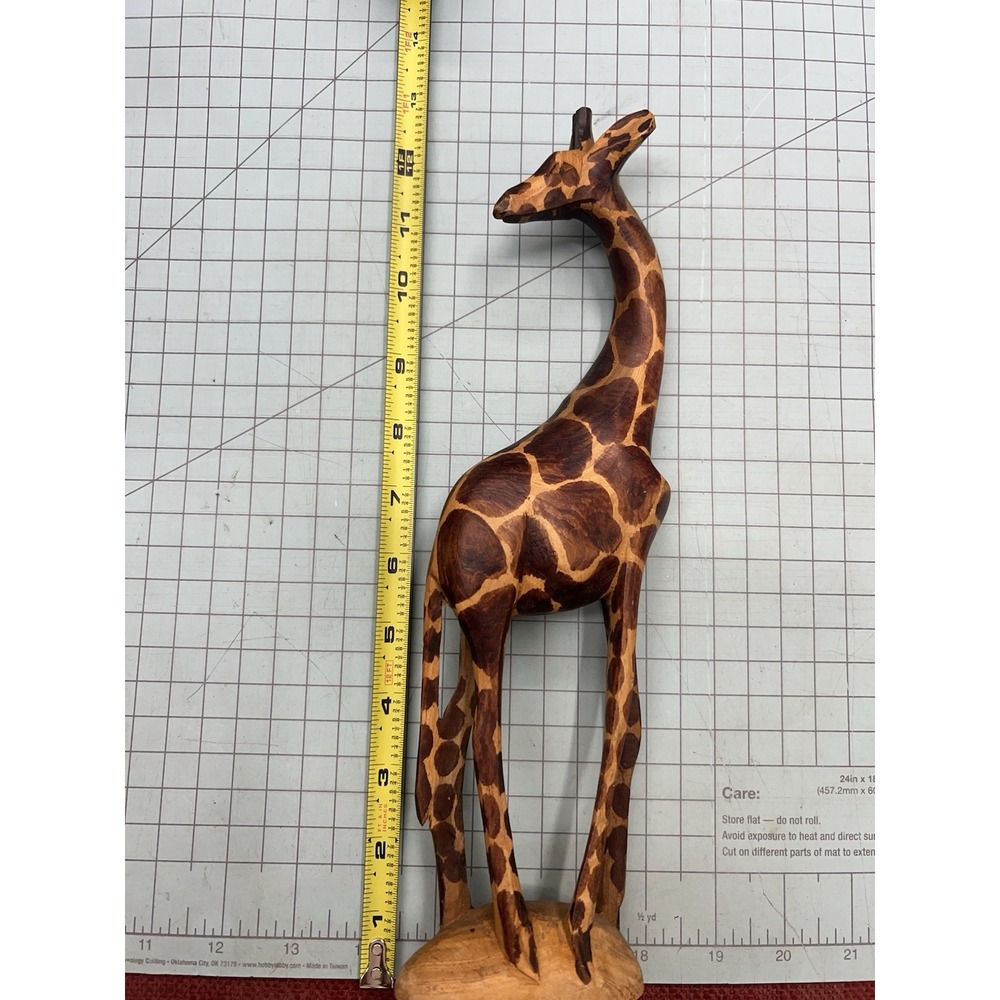 Vintage Hand Carved Wooden Giraffe Africian Animal Figure Statue 12"